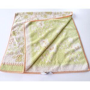 Vintage 80s small bath towel, mint green and  peach floral towel, reversible